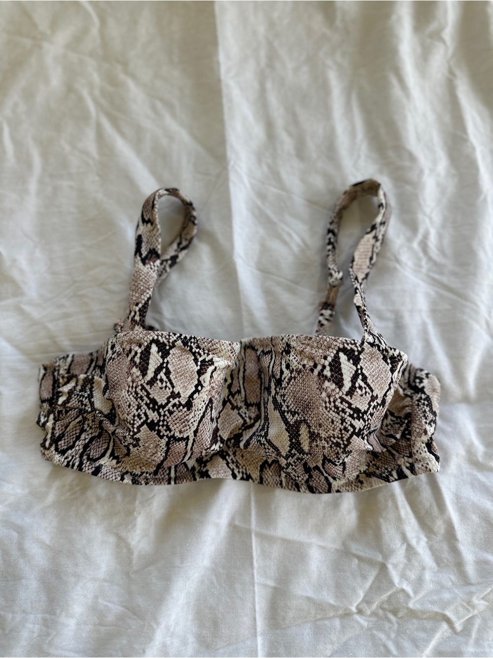 Shade & Shore Snake-Print Bikini Top in Beige and Black